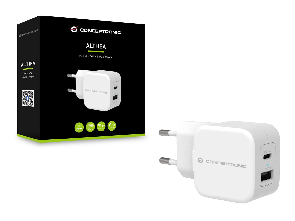 Cargador De Pared Quick Charge   Pd  1puerto Usb-C 1 Puerto Usb A  Conceptronic Althea 20w