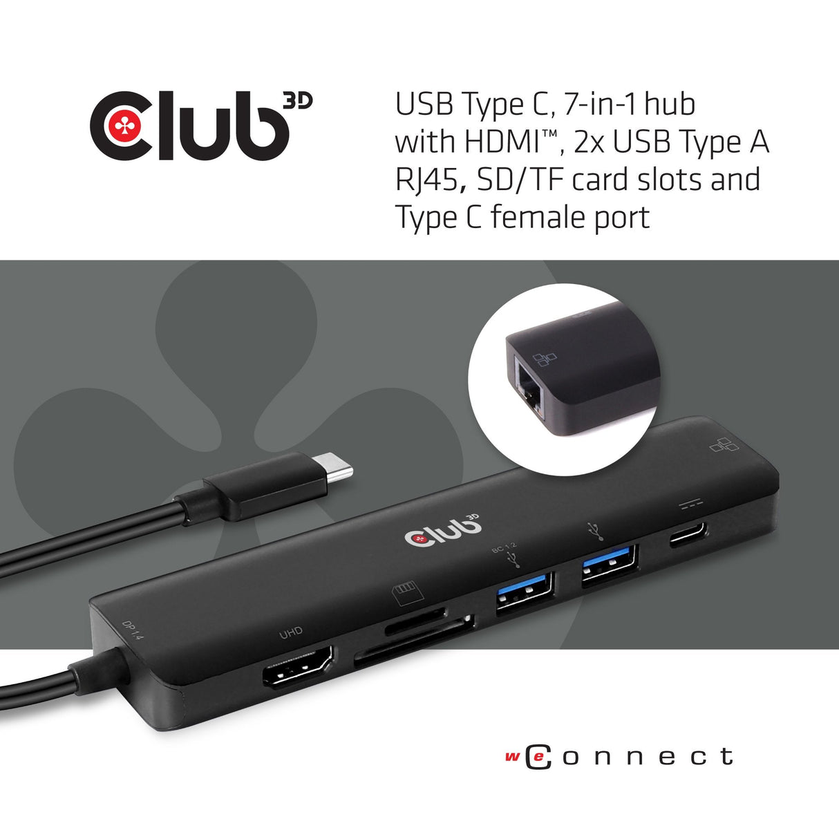 Club3d Usb-7-In1-Hub Usb-C > Hdmi/2xusb/Usb-C/Rj45/Sd/Msd Retail
