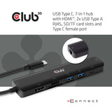 Club3d Usb-7-In1-Hub Usb-C > Hdmi/2xusb/Usb-C/Rj45/Sd/Msd Retail
