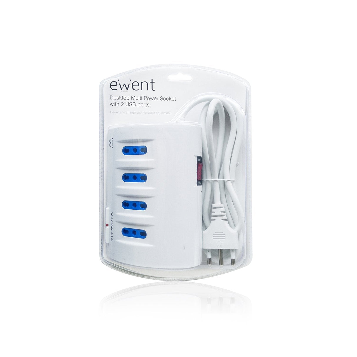 Ewent Regleta Con 6 Tomas - 4 Tomas L + 2 Toma L/F (Schuko) - 2x Usb-A - Proteccion Infantil - Enchufe Italiano Plano