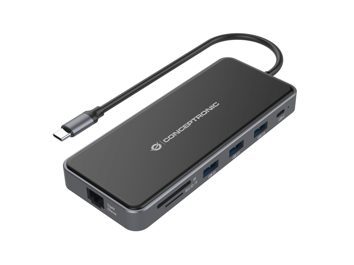 Conceptronic Adaptador Usb-C->2xhdmi,Gbe,Pd,2xusb3.0,Sd0.25 Gr