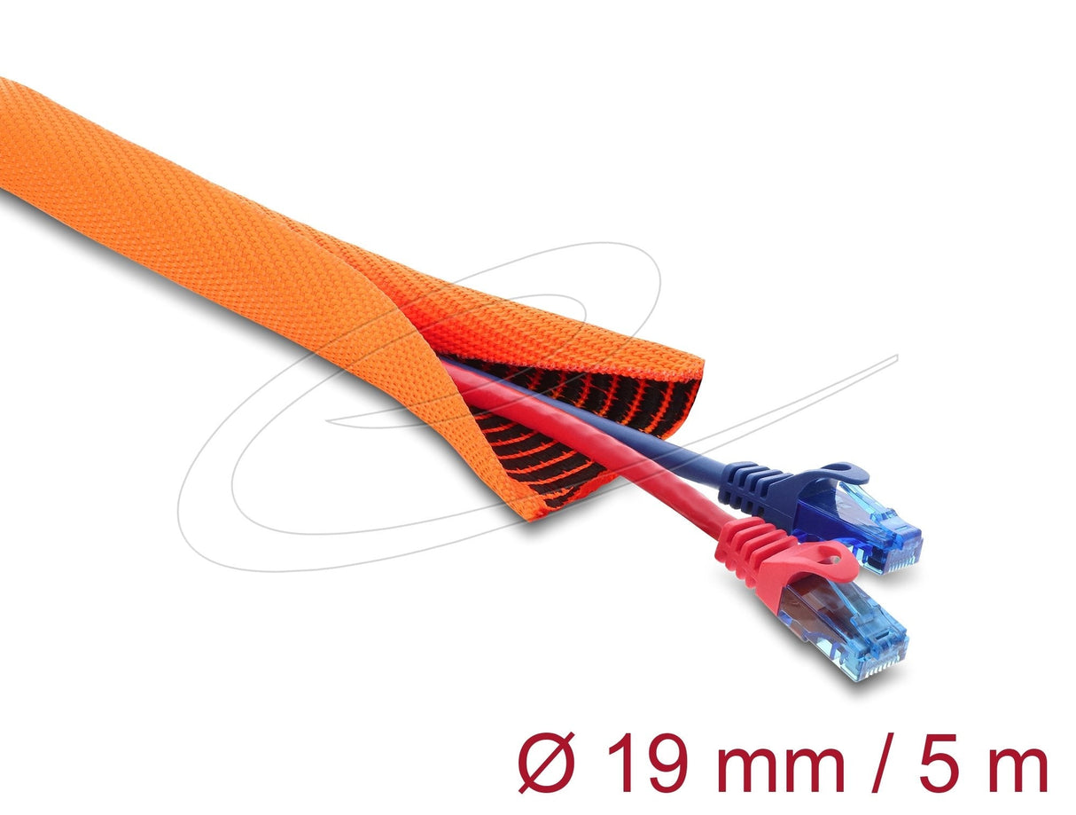 Delock Cableschutzschlauch Mit Schwarzer Verschleissanzeige Selbstschliessend Doppellagig 5 M X 19 Mm Orange
