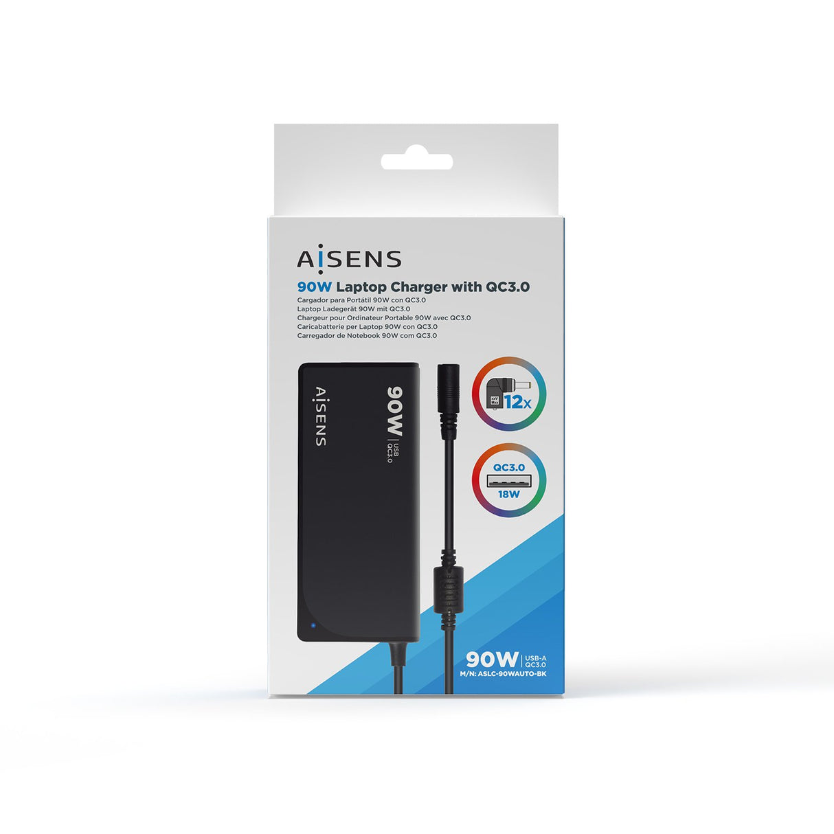 EAN 8436574707120 - AISENS ASLC-90WAUTO-BK adaptador e inversor de corriente Interior 90 W Negro imagen 6