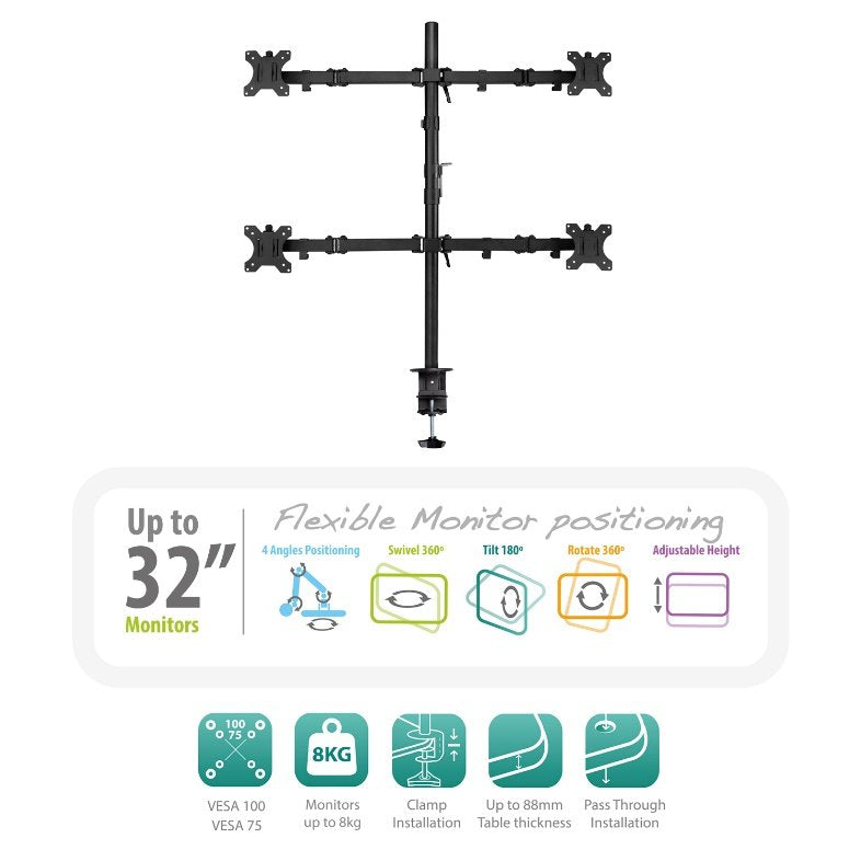 Soporte De Mesa Ewent Ew1514 Para 4 Monitores Hasta 32\11