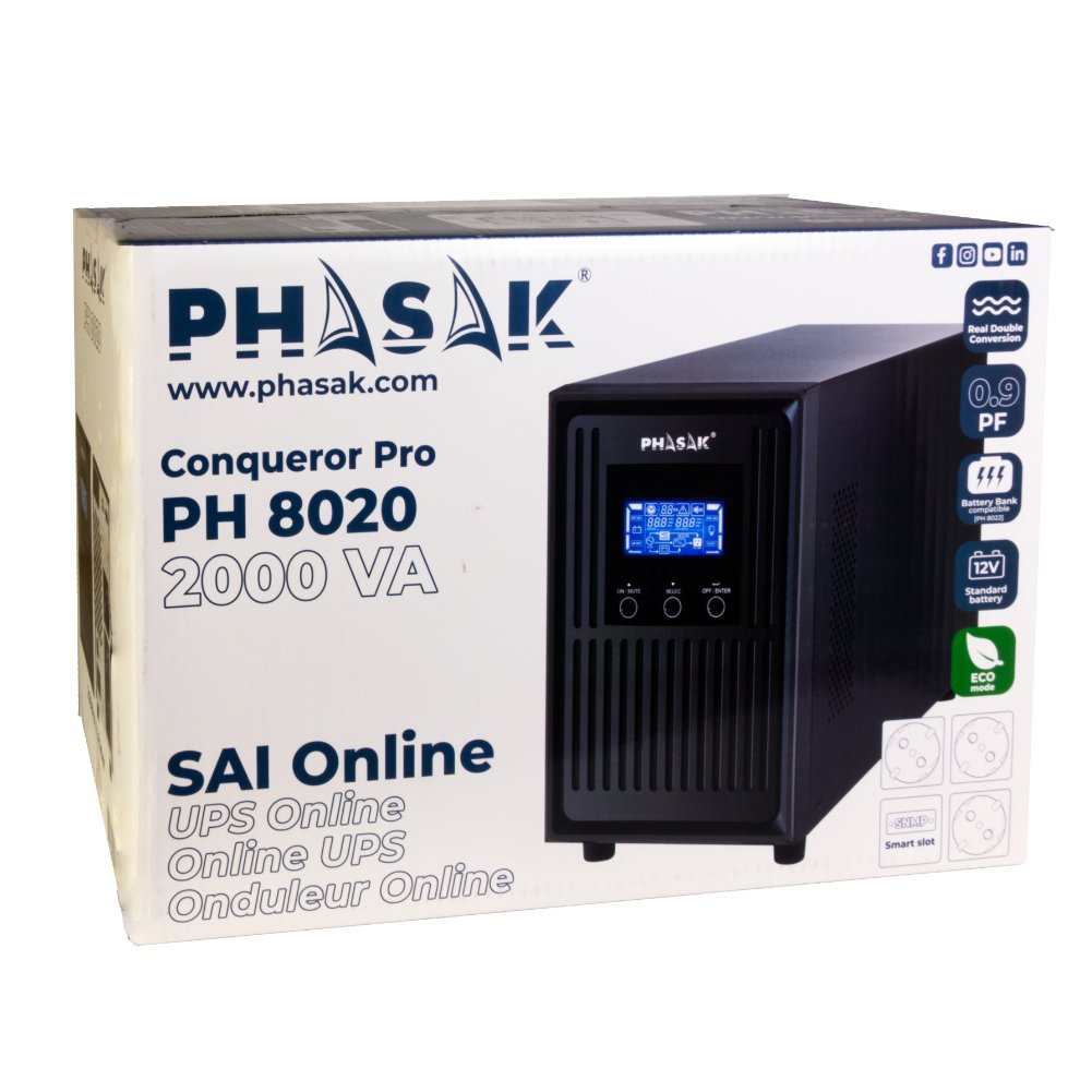 Sai Online Phasak Conqueror Pro 2000 Va Online Lcd 2000va-1800w 3 Salidas Formato Torre