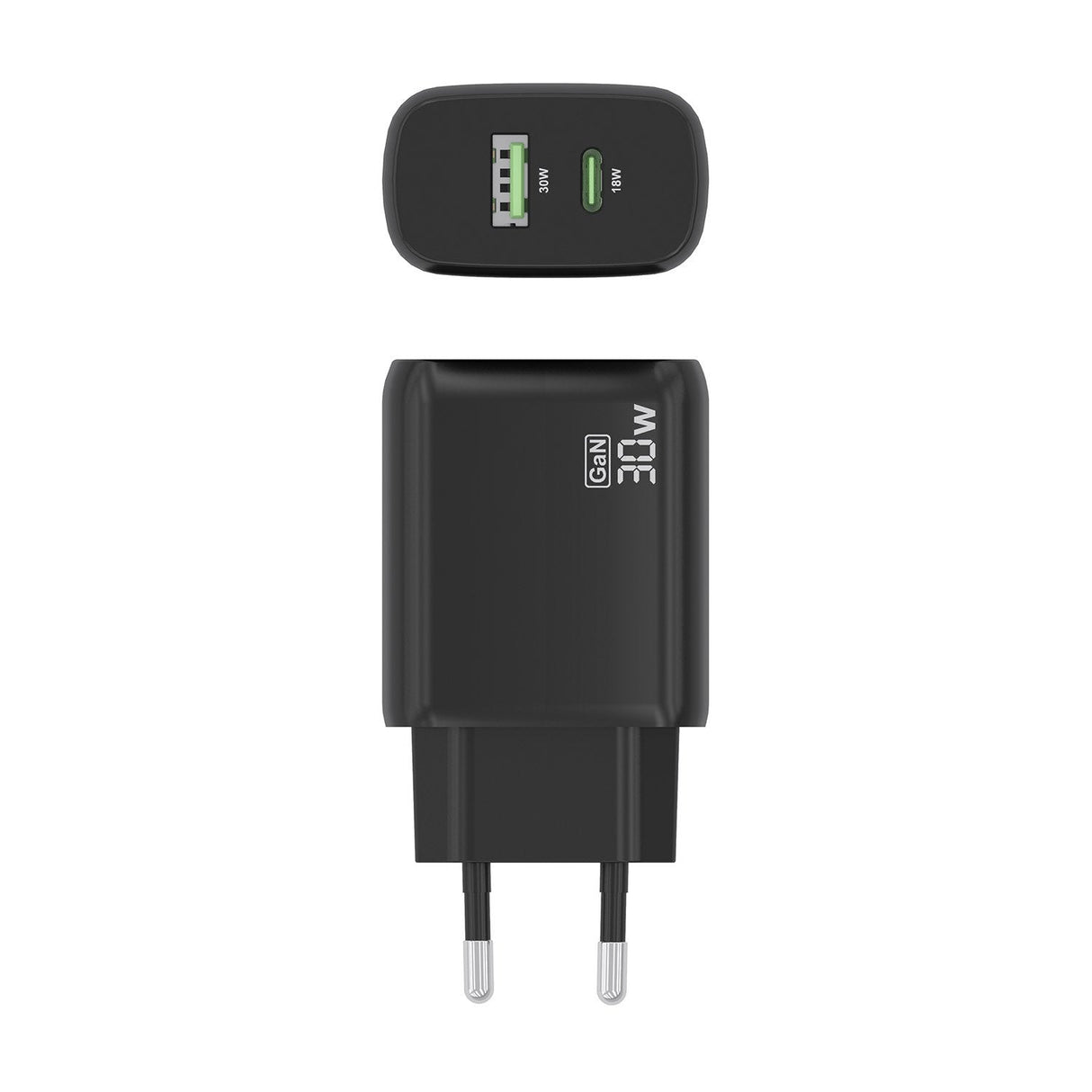 Aisens Cargador Gan 30w, 1xusb-C Pd3.0 Qc4.0, 1xusb-A Qc3.0, Negro