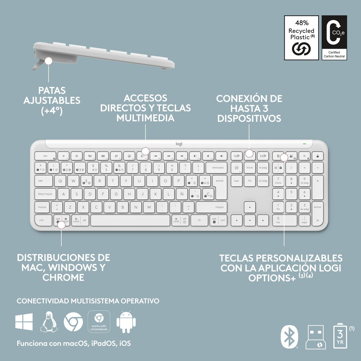Teclado Español Y Ratón Inalámbricos Signature Slim Combo Mk950 Off Perp Blanco - Esp - Mediter-412