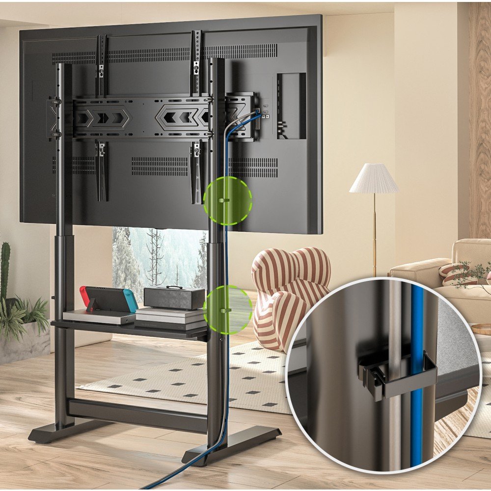 Techly Ica-Tr130bk Soporte De Suelo Para Tv De 60-86" Hasta 68kg Ajustable Con Estante Av