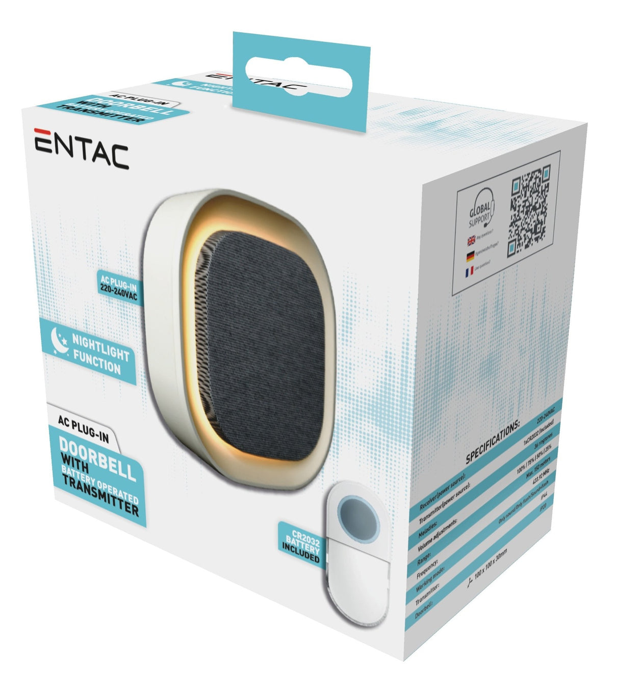 Entac Türklingel Ac Plug-In Nachtlicht Ip44-Sender 1xcr2032
