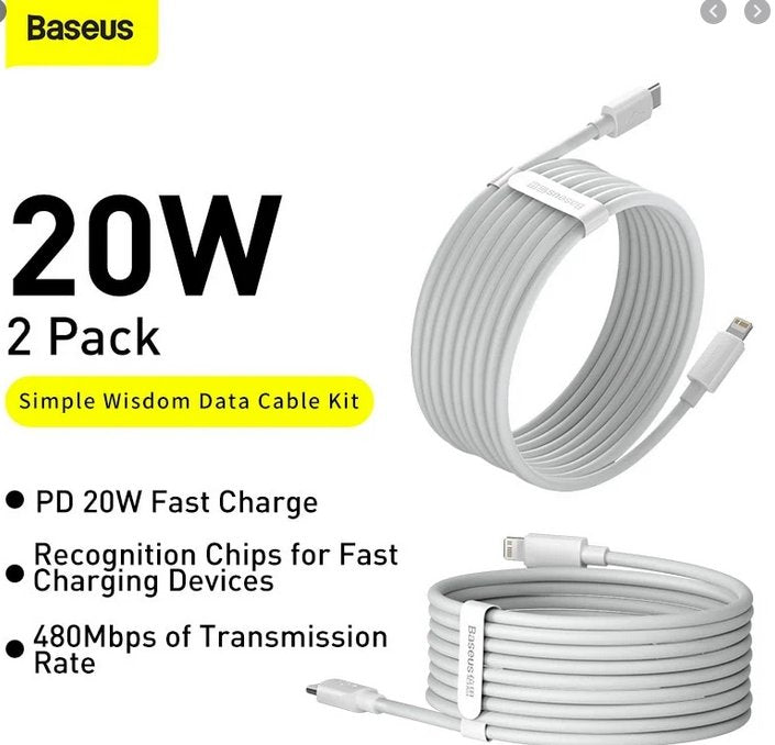 Baseus Simple Wisdom Usb-C Do Lightning, Pd, 20w, 1.5m (Bialy) 2 Szt.