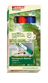 Edding 22 Ecoline Pack De 4 Rotuladores Permanentes - Punta Biselada - Trazo Entre 1 Y 5mm - 90% De Plastico Reciclado
