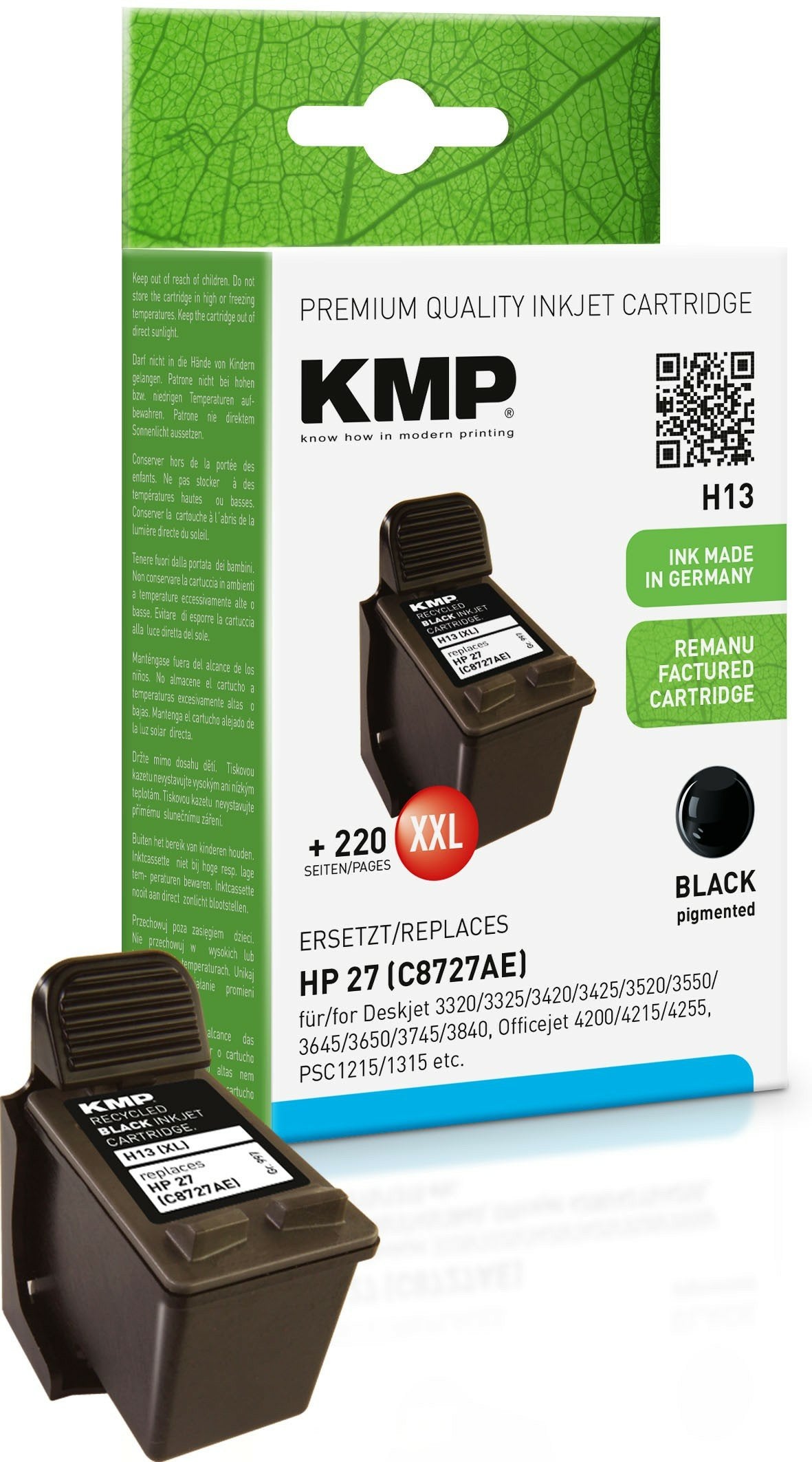 Cartucho Kmp Hp C8727ae Nr.27 Negro 500 S. H13 Recargado