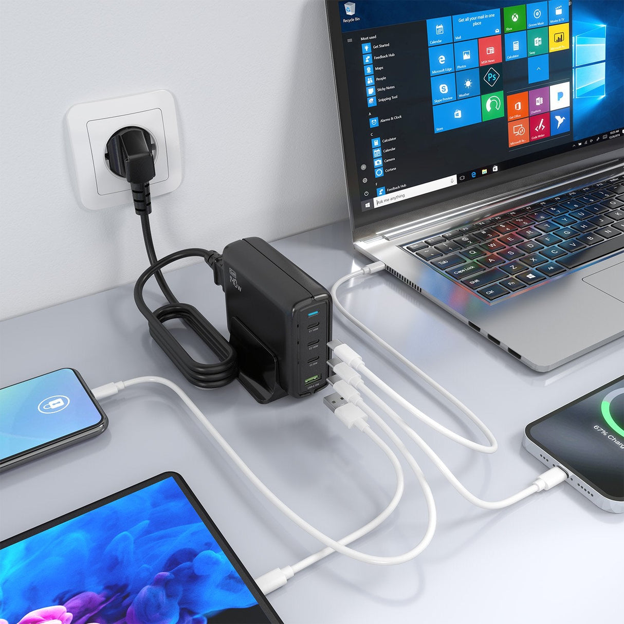 Aisens Cargador Sobremesa Gan 140w, 3xusb-C Pd3.1 Qc4.0 Qc5.0, 1xusb-A Qc3.0, Negro