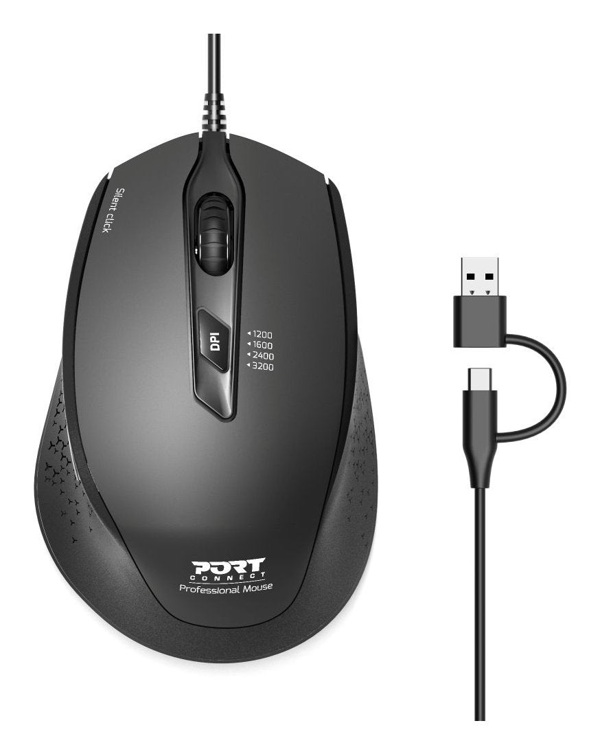 Port Designs Mouse Office Wired Silent Pro - Medium Size - Black - Bulk