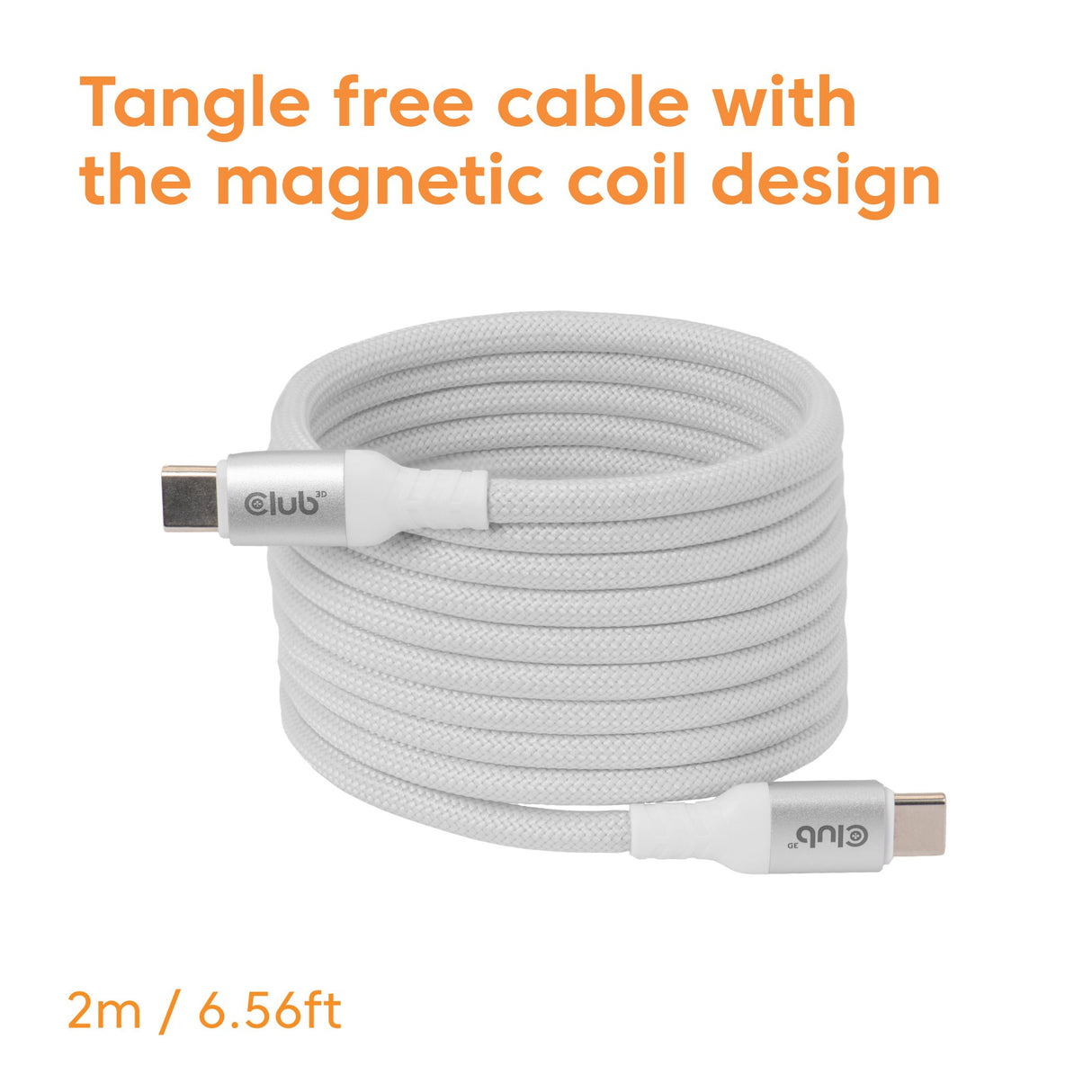 EAN 8719214473617 - CLUB3D CLUB 3D USB-C Magnetic-Coil Cable White cable USB 2 m USB C 0,48 Gbit/s 240 W Blanco imagen 3