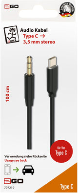 2go 797219 Cable De Audio 1 M 3,5mm Usb Tipo C Negro