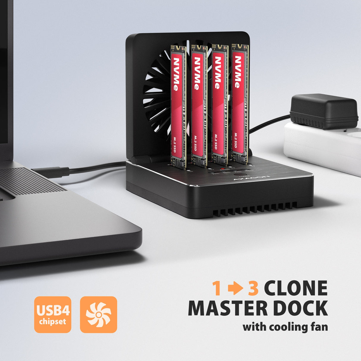 Adsa-M2c44 Stacja Dokujaca Usb4 Dla 4x M.2 Nvme Ssd Z Funkcja Klonowania Dysków Bez Komputera