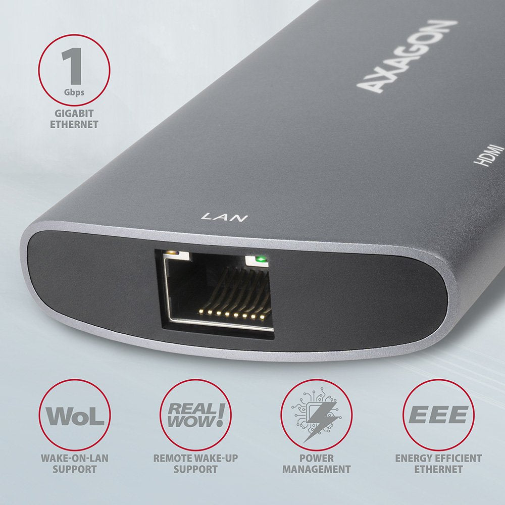 Axagon Concentrador Multipuerto Hmc-6m2, Usb 3.0, M.2-Sata, Hdmi, Gbit-Lan, 2x Usb-A, 1x Usb-