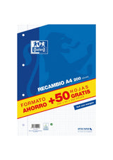 Oxford Recambio 200+50 Hojas Sueltas Microperforadas 4x4 Con Margen A4