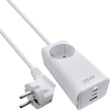 Inline® Usb Power Supply, 65w Charger, 2x Usb-C + 1x Usb-A, With Safety Socket And 1.5m Cable, Pd3.0 Pps Gan, White