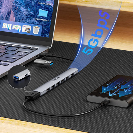 EAN 4894160057525 - UNITEK H1209AGY01 hub de interfaz USB Tipo C 5000 Mbit/s Gris imagen 6