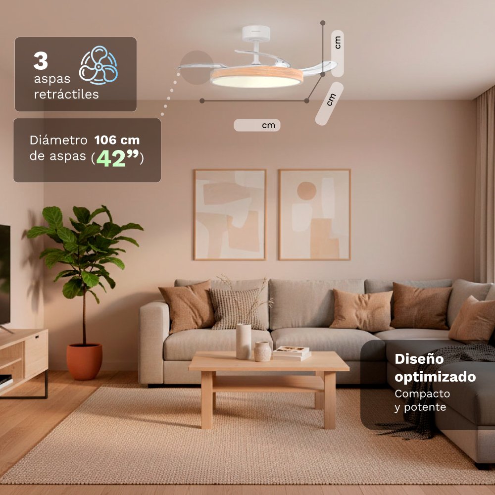 Ventilador De Techo Grunkel Skywood42 30w 3 Aspas 106cm 6 Velocidades