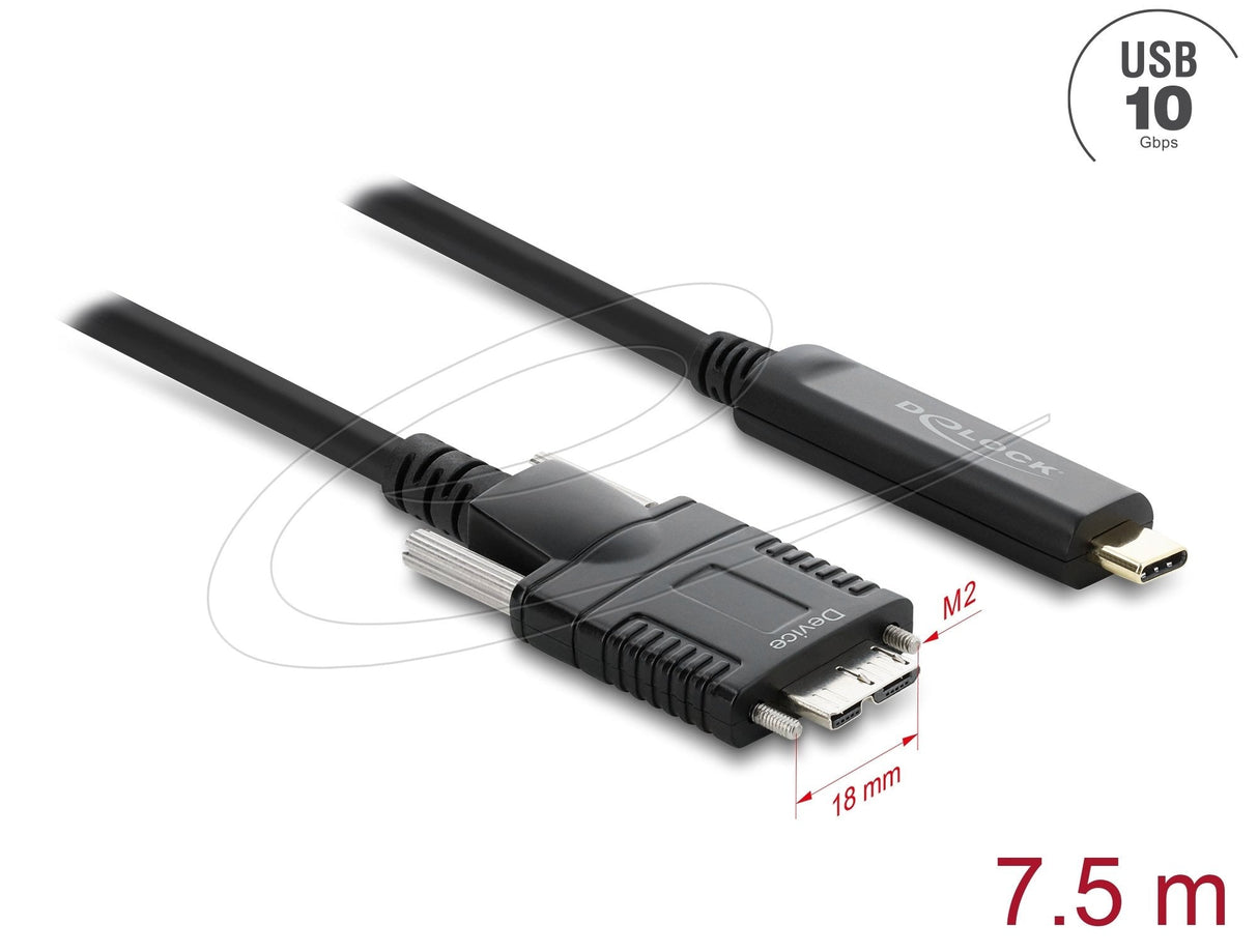 Delock Aktives Opticos Cable Usb 10 Gbps Usb Type-C Stecker Zu Typ Micro-B Stecker Mit Schrauben 7,5 M