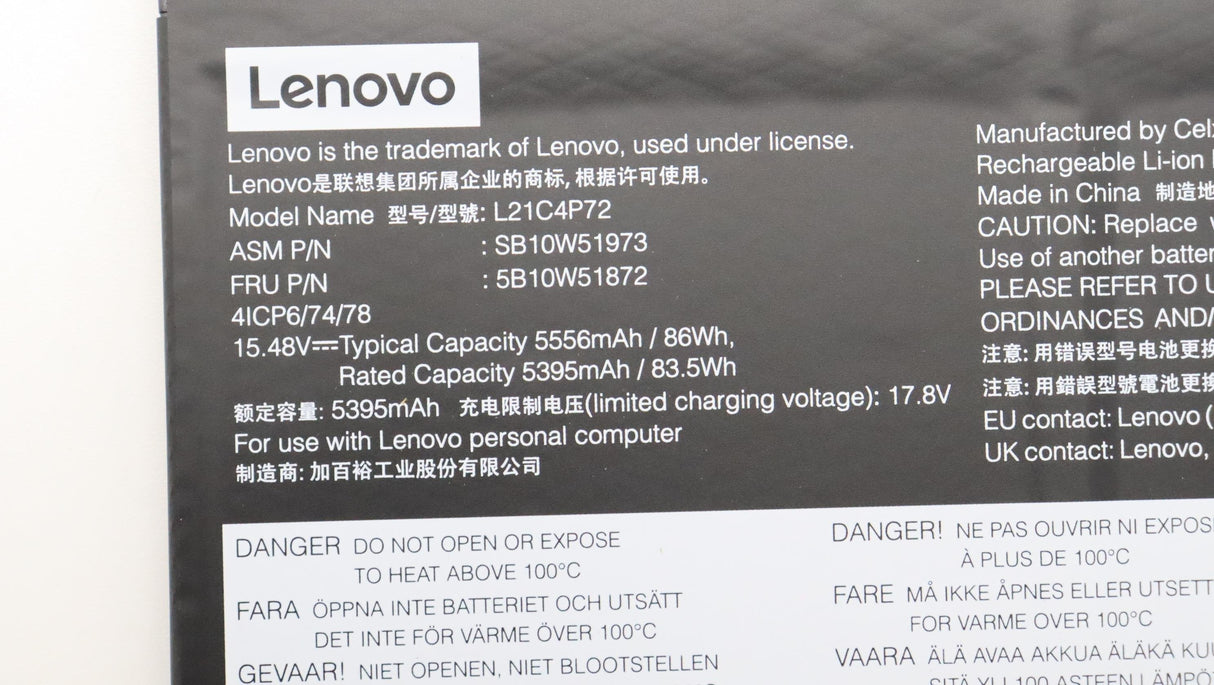 Battery Internal, 4c, 86wh,  Liion, Cp/A