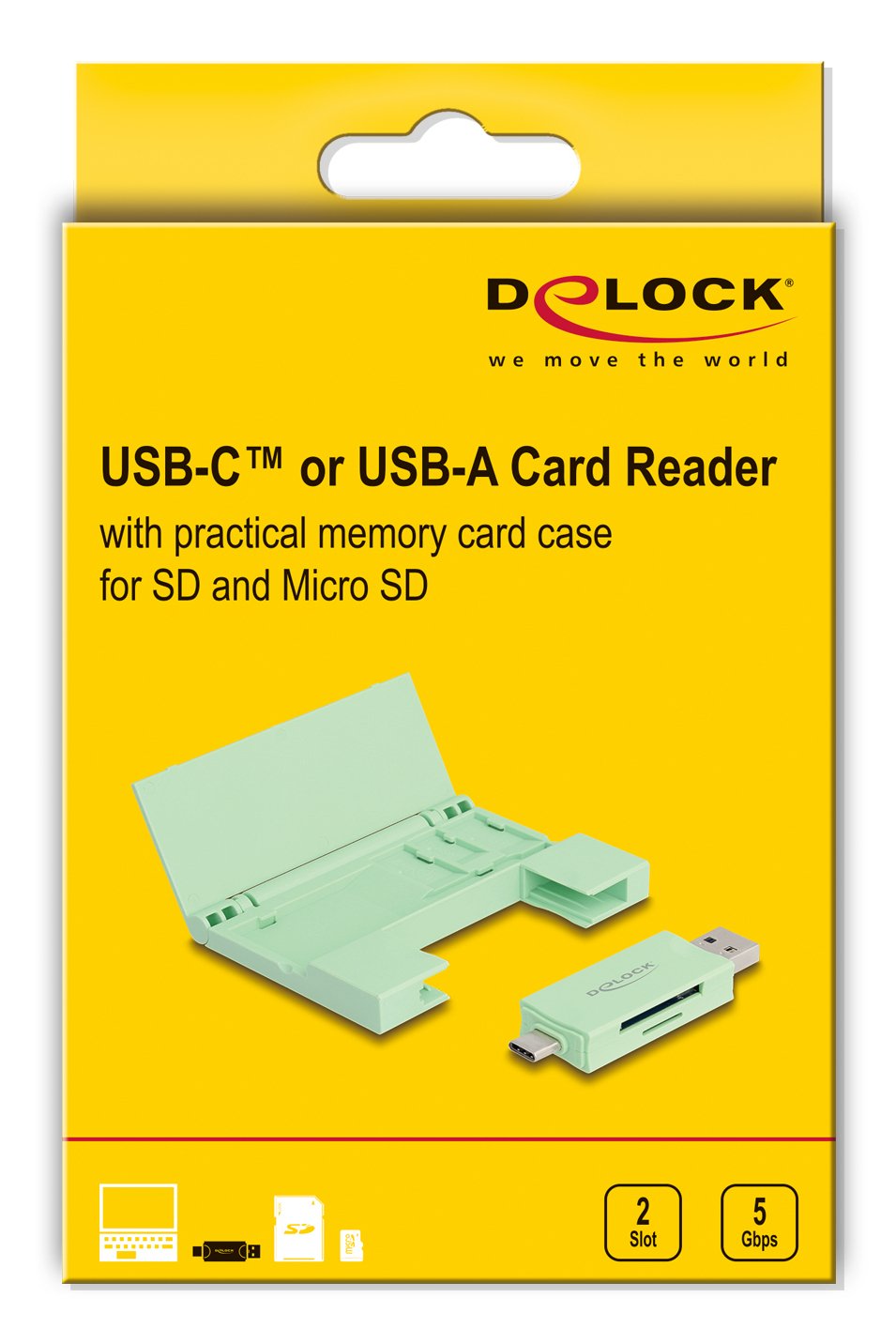 Delock Card Reader Usb 5 Gbps Usb Type-C   Typ-A Für Sd Und Micro Sd Speicherkarten Mit Praktischem Speicherkarten Etui - Mint