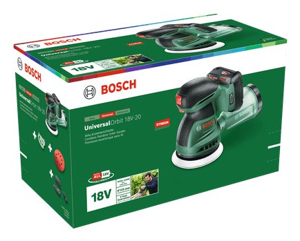 Bosch Home Wilds & Garden Incentable Exercent Sander Universalorbit 18v-20, 18 Voltios Verdes, Batería De Iones De Litio 2.0ah, Energía Para Toda La Alianza 06033e4102