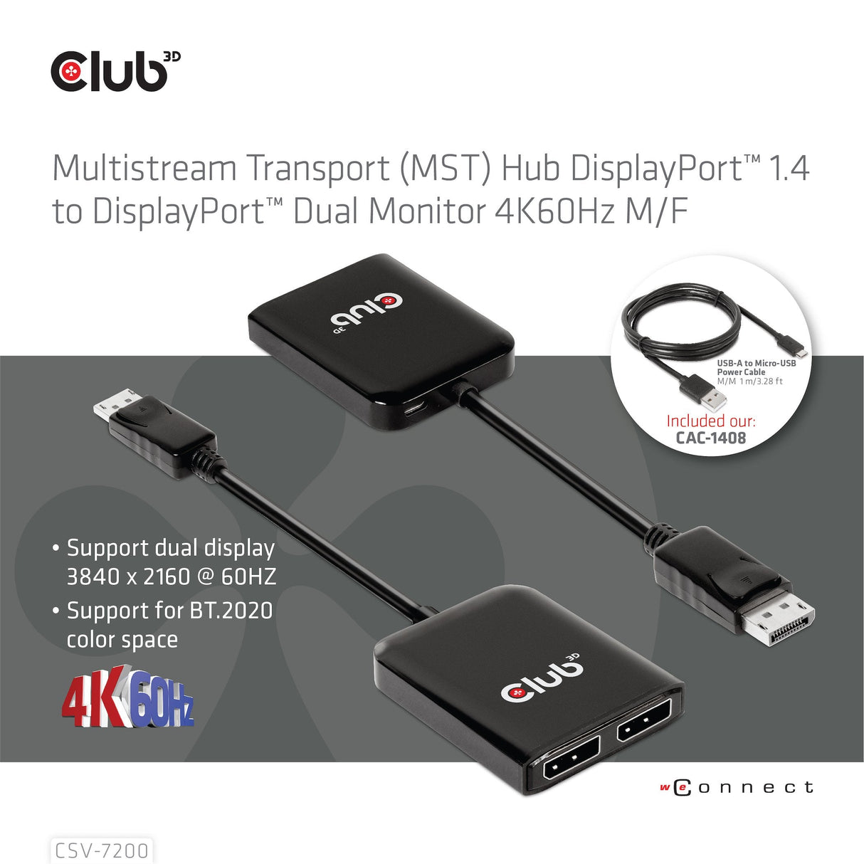 Club3d Multi Mreaming Transport Hub 1xdp -> Dp/Hdmi 4k60hz Retail