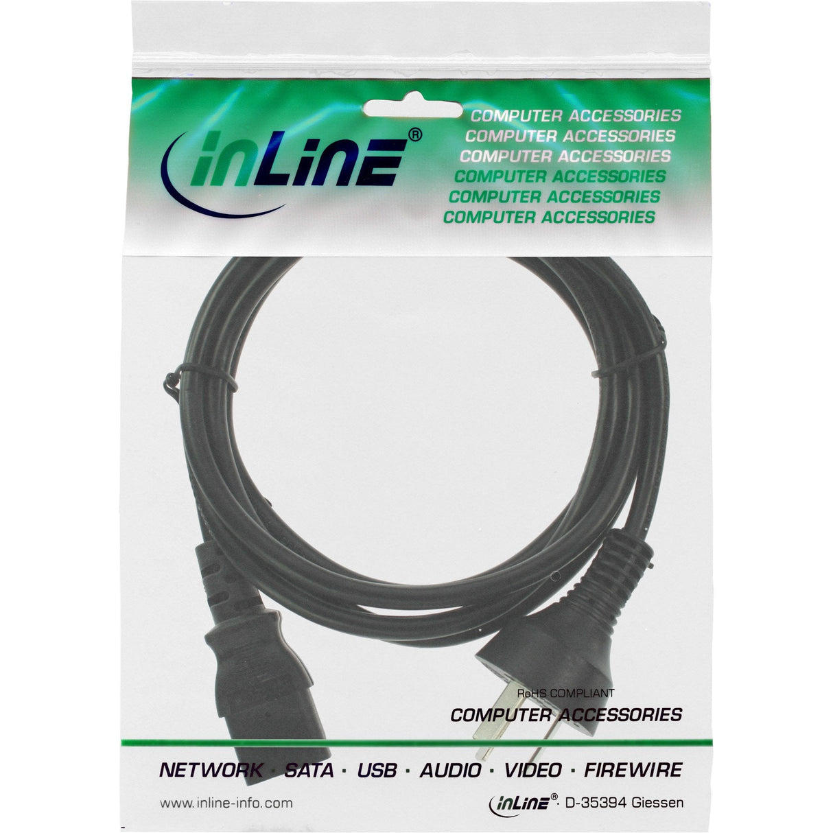 Cable De Alimentación Inline, Enchufe De China Según Iec, Negro, 0,5 M