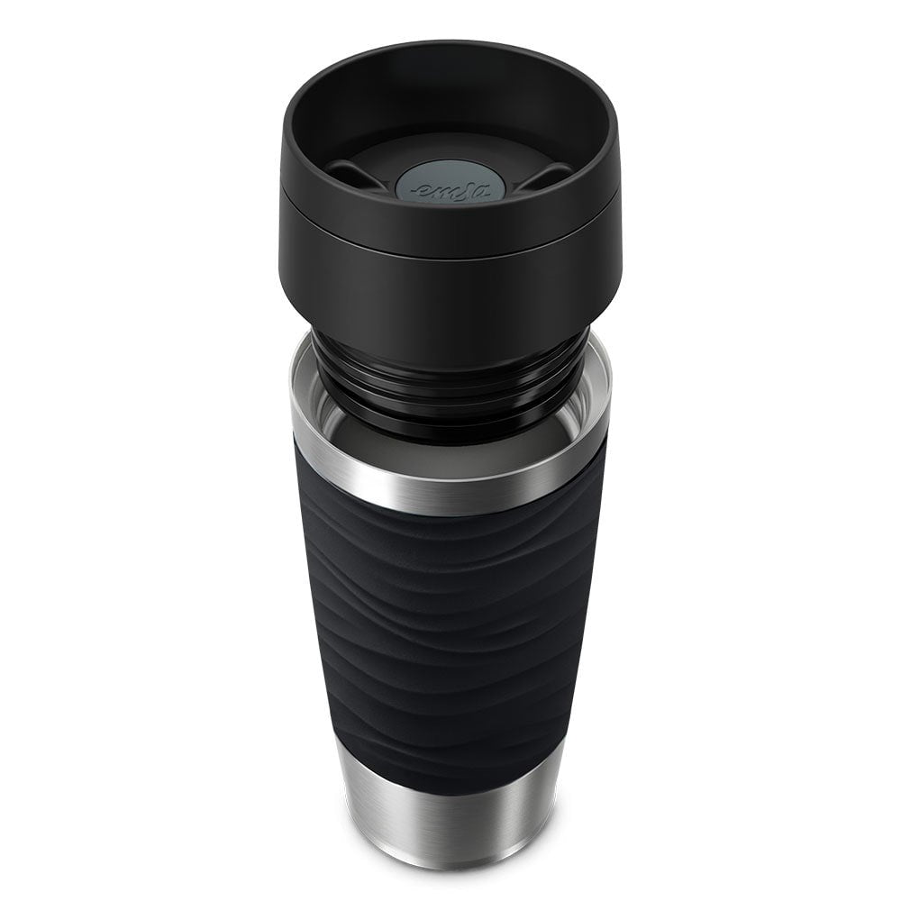 Taza Térmica Emsa Travel Mug  Waves Negro/Acero Inoxidable, 0,36 Litros N2021200