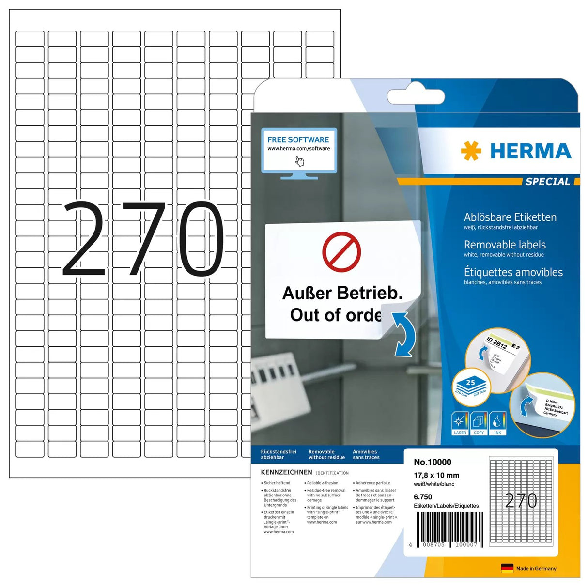 EAN 4008705100007 - HERMA 10000 etiqueta de impresora Blanco Etiqueta para impresora autoadhesiva imagen 1