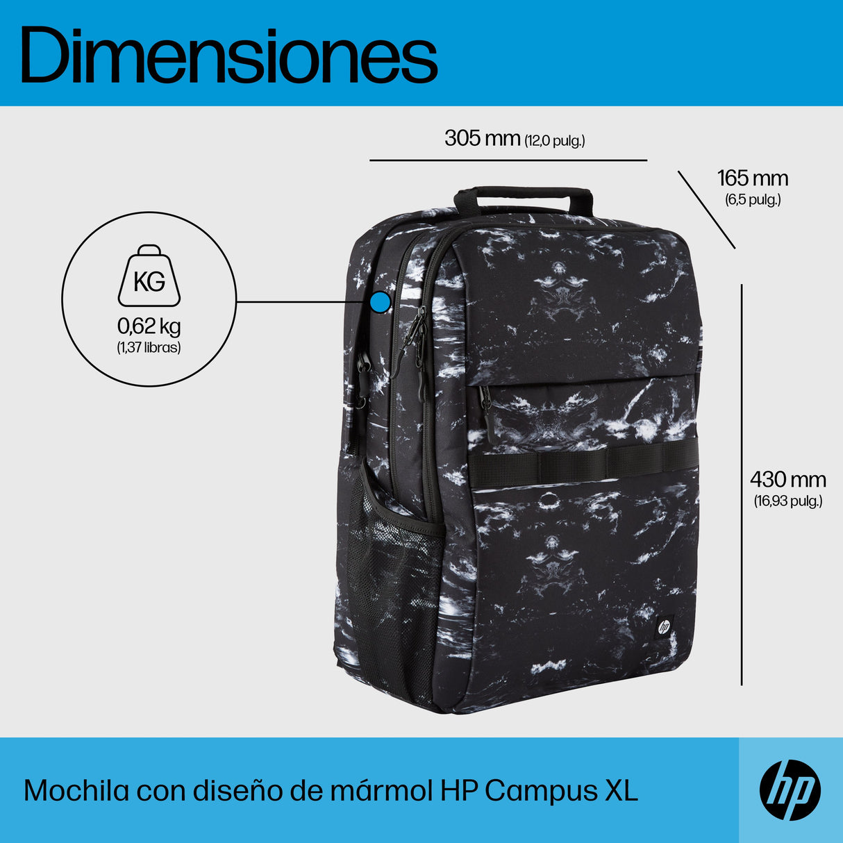EAN 0197192501252 - HP Campus XL Marble Stone Backpack 40,9 cm (16.1") Negro, Gris imagen 5
