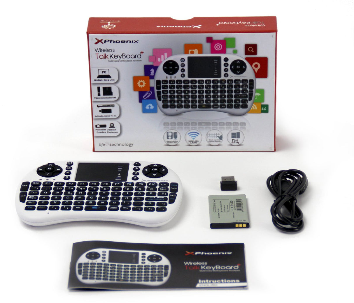 Mini Teclado Inalambrico Wireless 2.4ghz Phoenix Touchpad Multimedia  Smart Tv / Tvbox / Android Tv / Color Blanco Y Negro