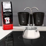 Bialetti 7310 Espressokocher Set Mini Induktion 2 Tassen + 2 Gläser Negro