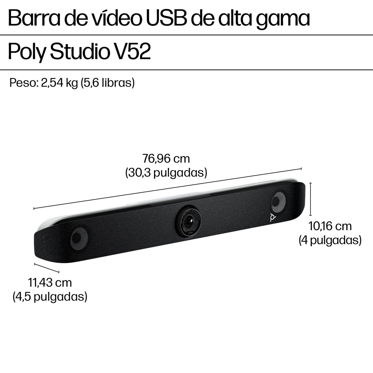 Hp Poly Studio V52 Sin Cable De Alimentación Barra De Vídeo Con Usb Blanco Conforme A La Taa
