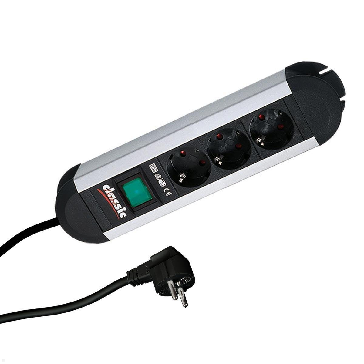 Regleta De Enchufes Bachmann Primo Alu, 3 Vías, Negra, 2,0 M, Con Interruptor