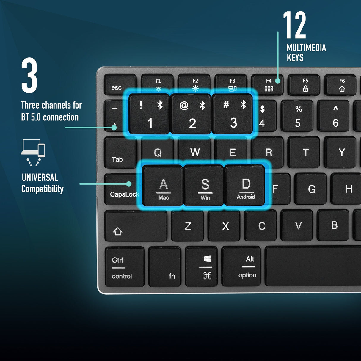 Ngs Fortune-Bt Teclado Multidispositivo Inalambrico Usb Bluetooth - Portugues - Silencioso - Teclas X-Type - Bateria