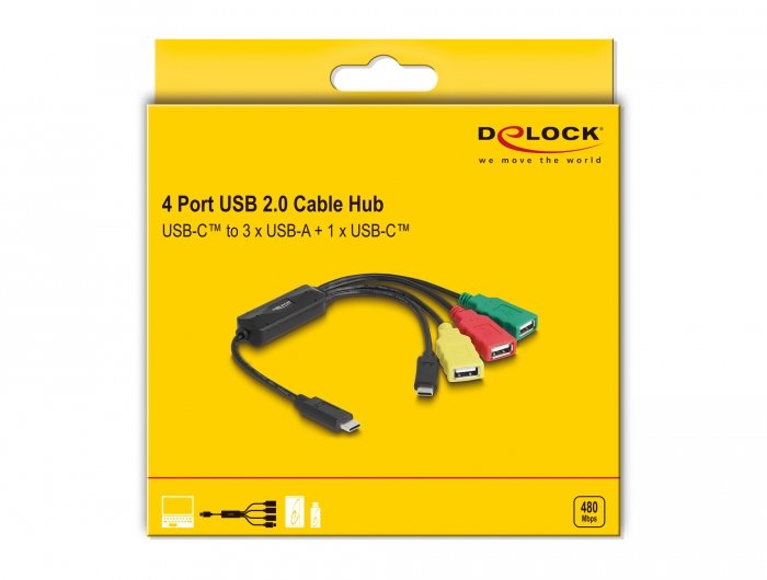 Delock 4 Puerto Usb 2.0 Cable De Cable Con Usb Tipo C A 3 X Usb-A, Cubo Usb 64203