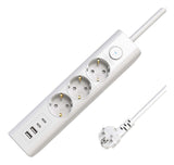 3-Way Usb Schuko Power Strip  On/Off Switch 1.5m, White