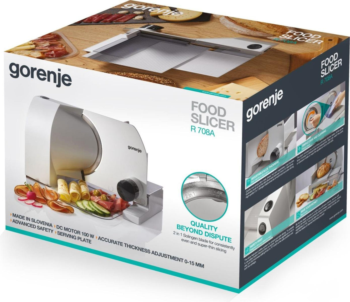 Gorenje R708a Food Slicer, Electric, Power 100 W, Stainless Steel