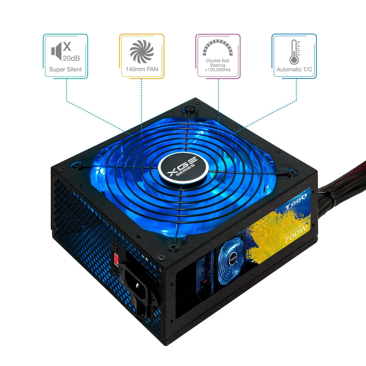 Tooq Xge Ii Fuente De Alimentacion Gaming 700w Atx 2.3 12v - Pfc Activo - Certificacion 80 Plus Bronze - Ventilador