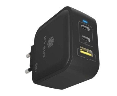 Cargador Enchufable De 3 Puertos Icy Box Ib-Ps103-Pd, Usb-A + 2x Usb-C Negro, Pd 3.0 65 W + Qc 3.0 36 W 61115