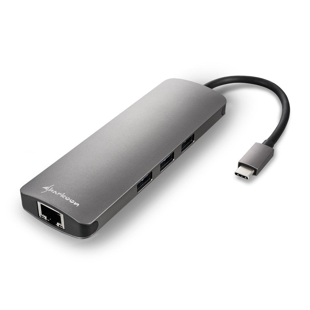 Hub Usb Sharkoon 3x3.0 Tipo C,Rj45 Lector Tarjetas,Hdmi Gris