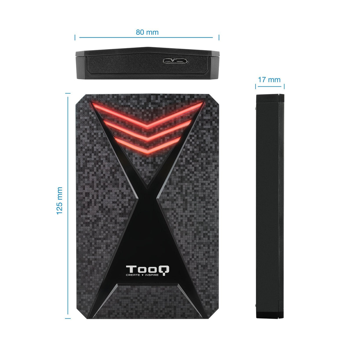 Tooq Carcasa Externa Gaming Hdd/Sdd 2.5" Hasta 9.5mm Sata Usb 3.0/3.1 Gen 1 - Iluminacion Led Rgb - Sin Tornillos -