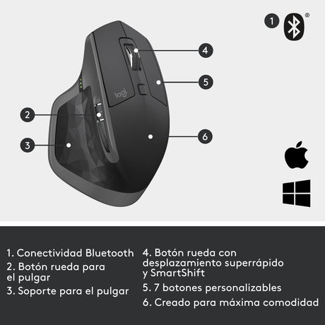 EAN 5099206118089 - Logitech MX Master 2S ratón Oficina mano derecha RF Wireless + Bluetooth Laser 4000 DPI imagen 16