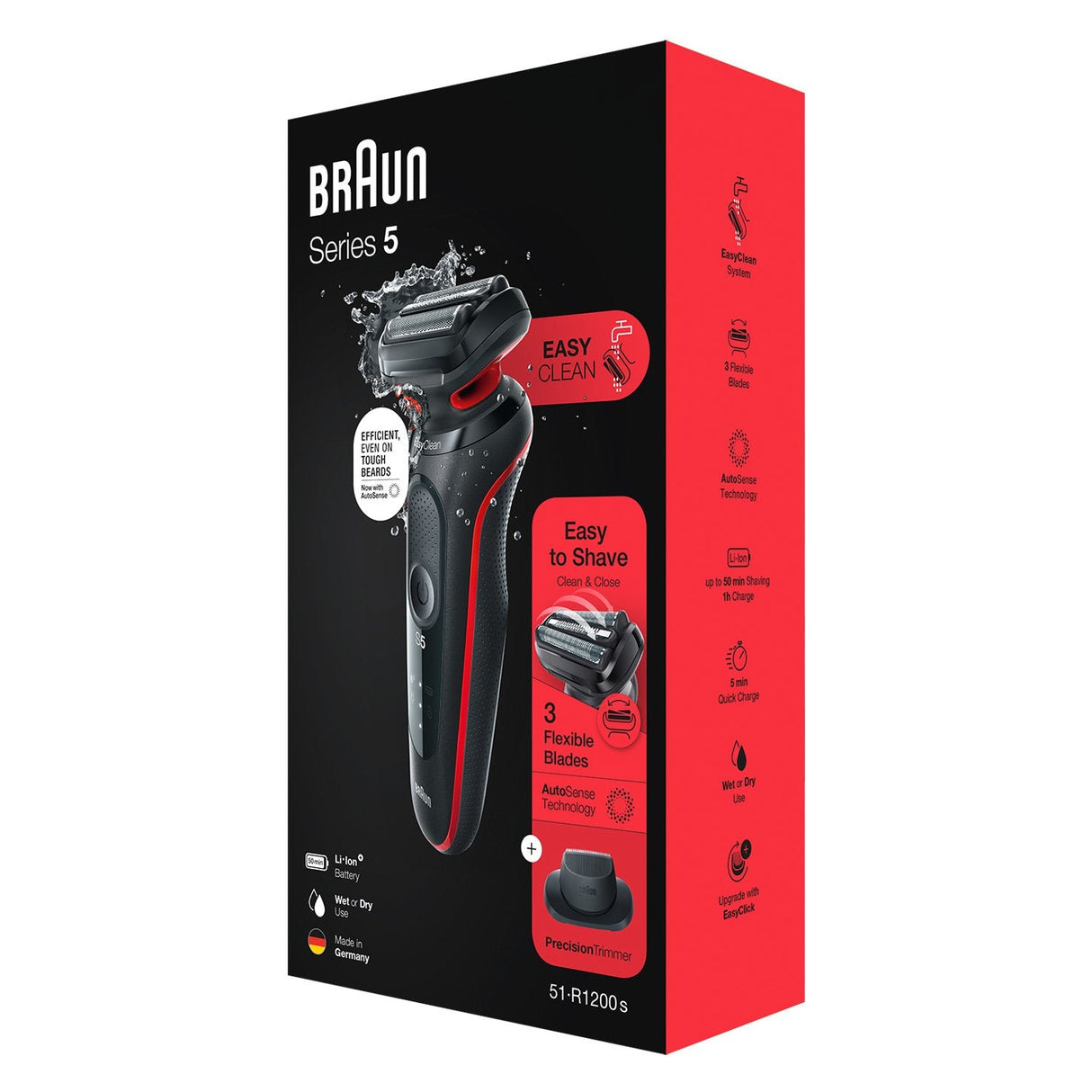 Braun Series 5 51-R1200s Afeitadora Máquina De Afeitar De Láminas Recortadora Negro, Rojo