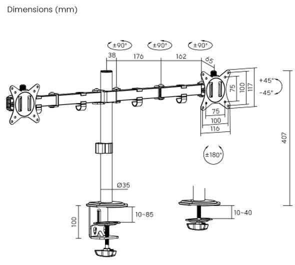 Dual Office Monitor Desk  Mount Quick Release Vesa